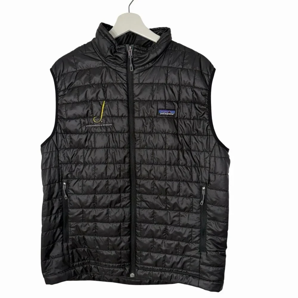 Patagonia Nano Puff J Vineyards Men Large Vest Puffer Jacket Black Oregon Winery